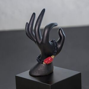 Hand Crafted Red Howlite Stone with Navy Blue Sanddtone Beads Bracelet